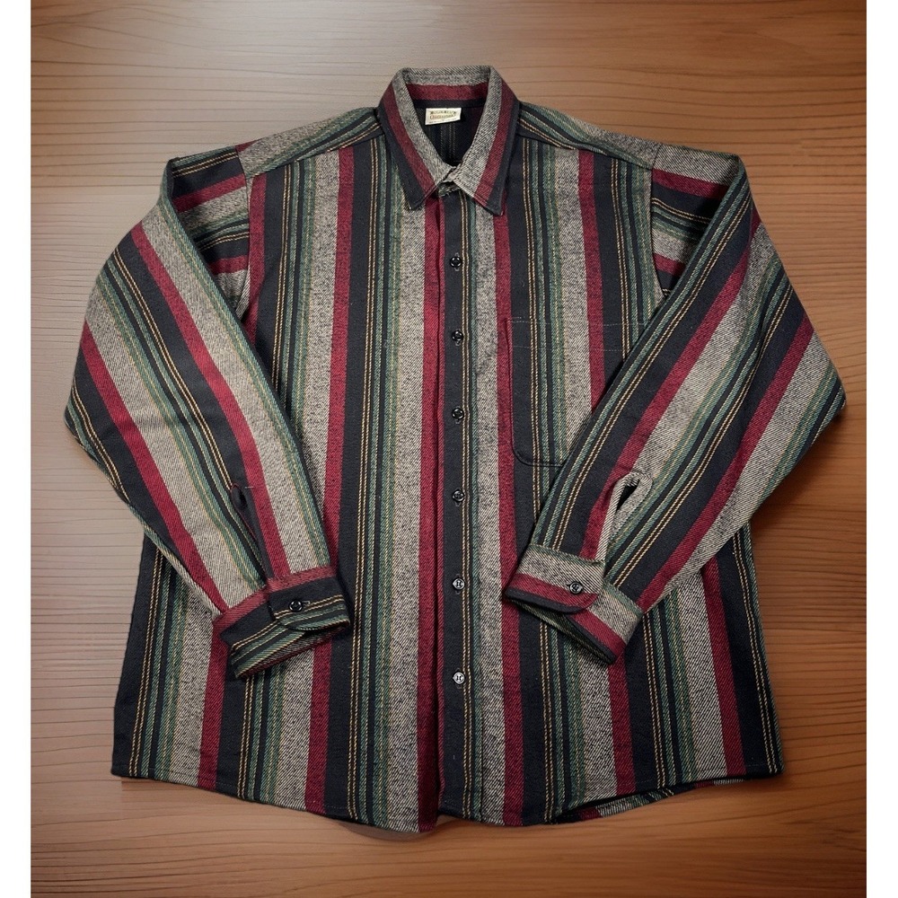 Vintage Five Brother Mens M Heavy Flannel Button-Up Made In USA Striped 90s